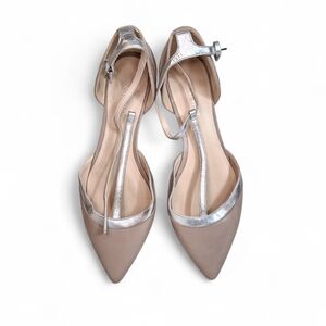 Nine West | Nude & Silver | T-Strap Flats | Size 8.5M